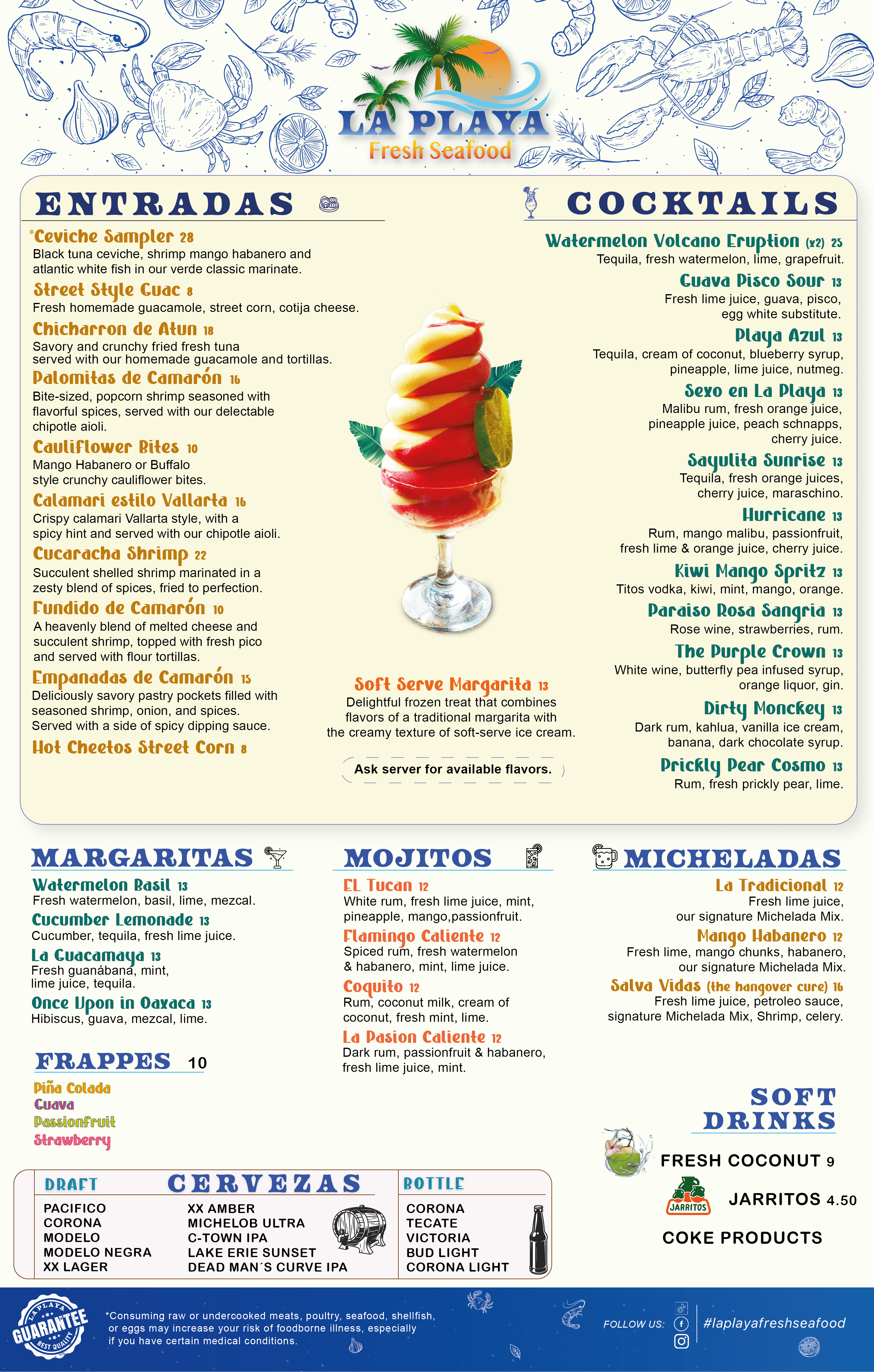 Menu la playa fresh seafood